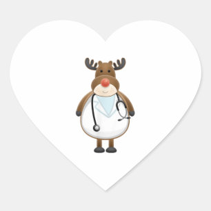 Medical Scrub Top Reindeer Nurse with Stethoscope  Heart Sticker