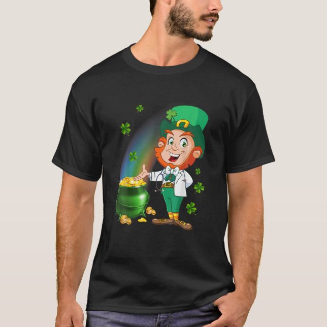Medical Scrub Top Stethoscope Wearing Leprechaun G (Front)