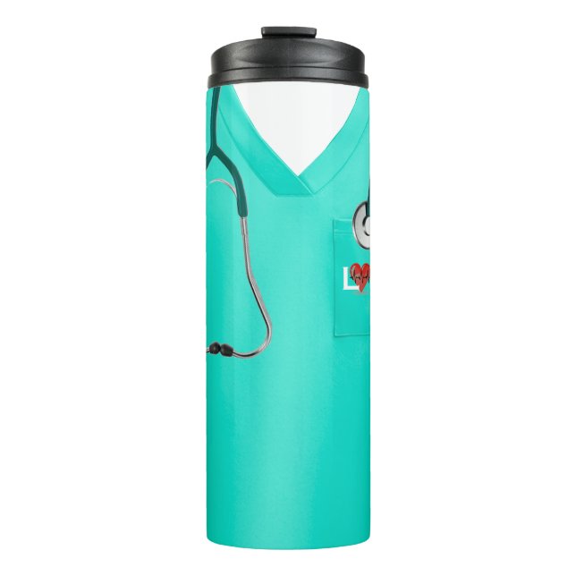 Medical Scrubs Adorned with Flowers  Thermal Tumbler (Front)