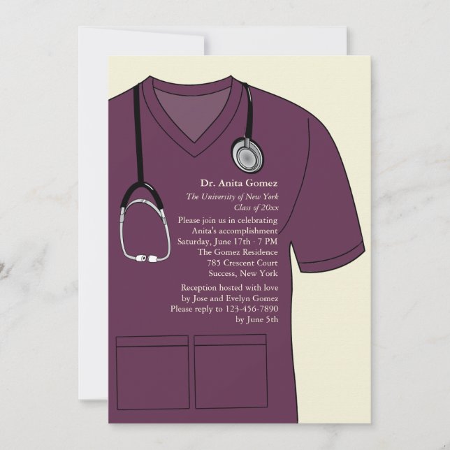 Medical Scrubs Burgundy Graduation Invitation (Front)