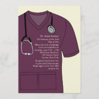 Medical Scrubs Burgundy Graduation Invitation