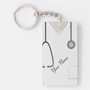 Medical Scrubs Nurse Doctor Steth White Acrylic Key Ring