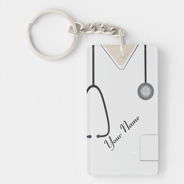 Medical Scrubs Nurse Doctor Steth White Acrylic Key Ring (Front)