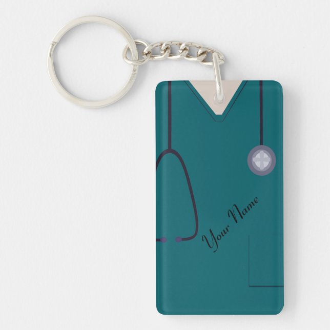 Medical Scrubs Nurse Teal Custom Acrylic Key Ring (Front)