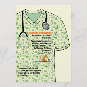 Medical Scrubs Pattern Graduation Invitation