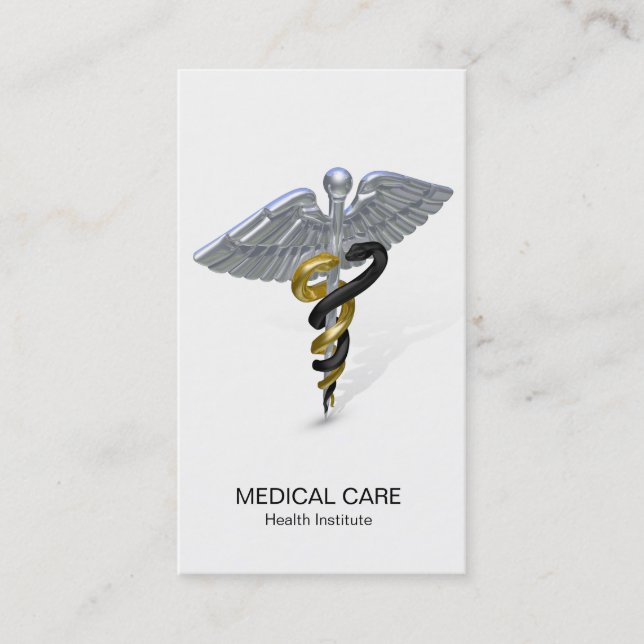 Medical Silver Caduceus Black Gold - Business Card (Front)
