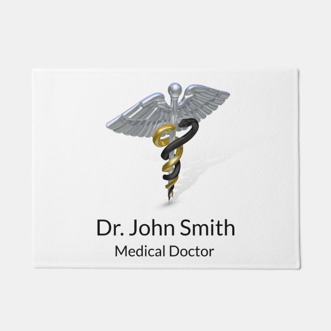 Medical Silver Caduceus Black Gold - Doormat (Front)