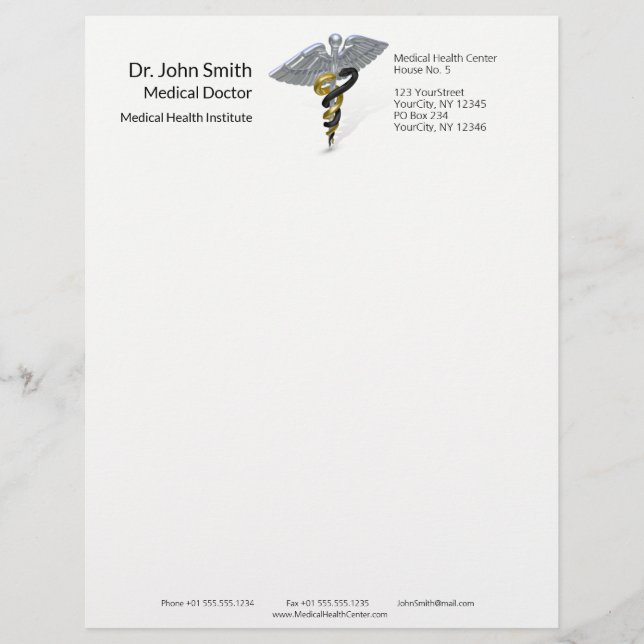 Medical Silver Caduceus Black Gold - Letterhead (Front)
