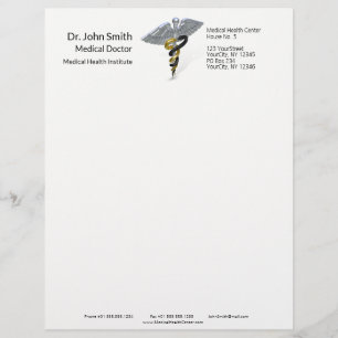 Medical Silver Caduceus Black Gold - Letterhead Template
