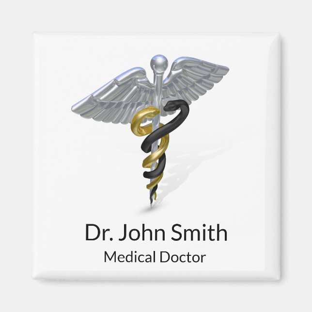 Medical Silver Caduceus Black Gold - Magnet (Front)