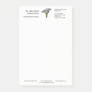 Medical Silver Caduceus Black Gold Post-it® Notes