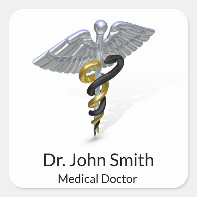 Medical Silver Caduceus Black Gold - Sticker (Front)