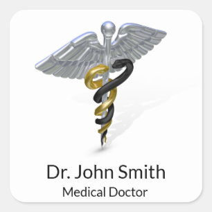 Medical Silver Caduceus Black Gold - Sticker