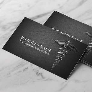 Medical Silver Caduceus Elegant Black Health Care Business Card
