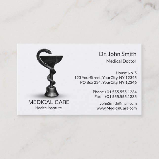 Medical Snake Bowl Hygieia White Black Caduceus Business Card (Front)