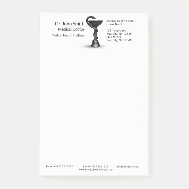 Medical Snake Bowl Hygieia White Caduceus Black Post-it Notes