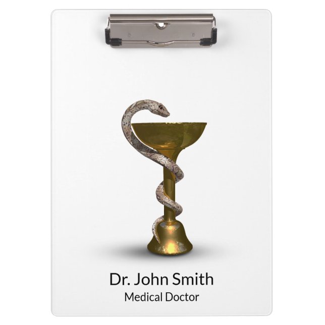Medical Snake Bowl Hygieia White Caduceus Bronze Clipboard (Front)