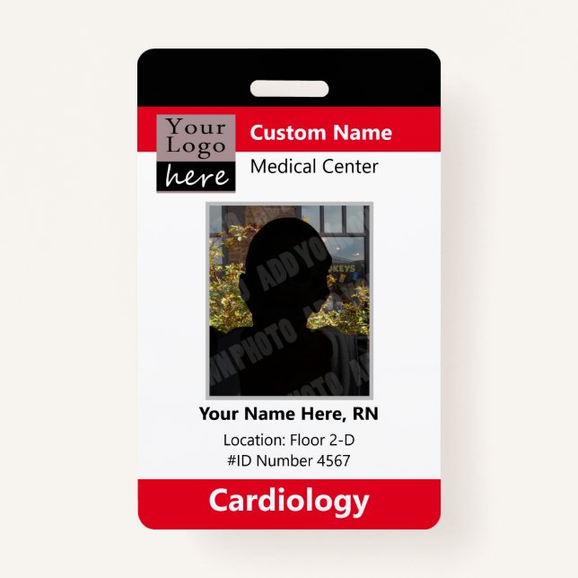 Medical Staff Custom Logo Employee Red ID Badge (Front)