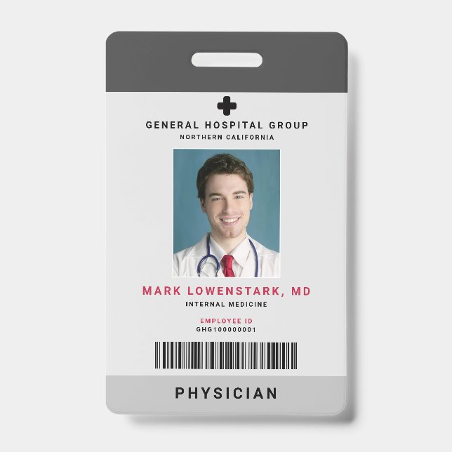 Medical Staff ID + Barcode Vertical Badge (Front)