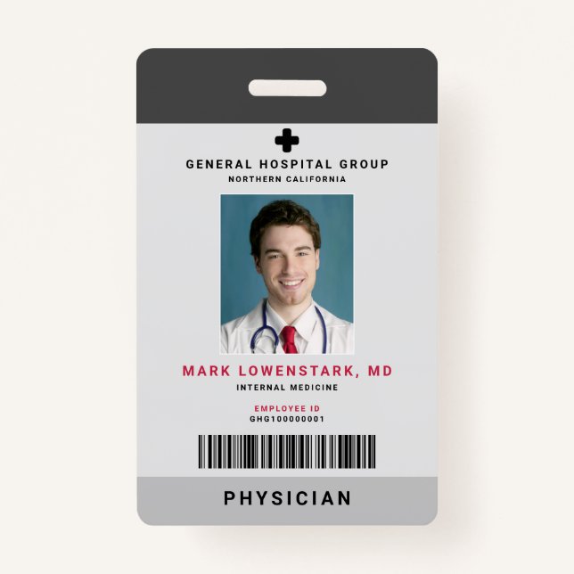 Medical Staff ID + Barcode Vertical ID Badge (Front)