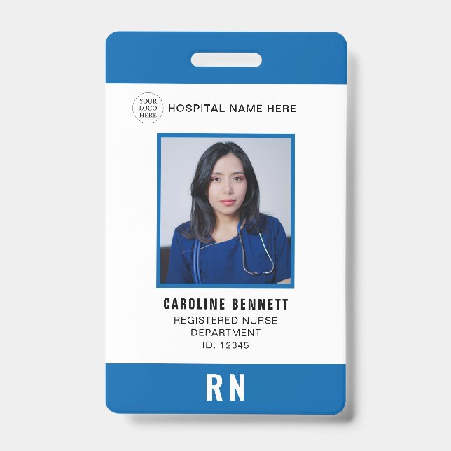 Medical Staff Nurse Photo ID | Hospital Logo Badge (Front)