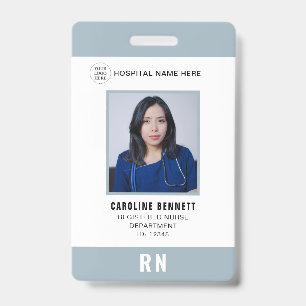 Medical Staff Nurse Photo ID Hospital Logo Grey Badge