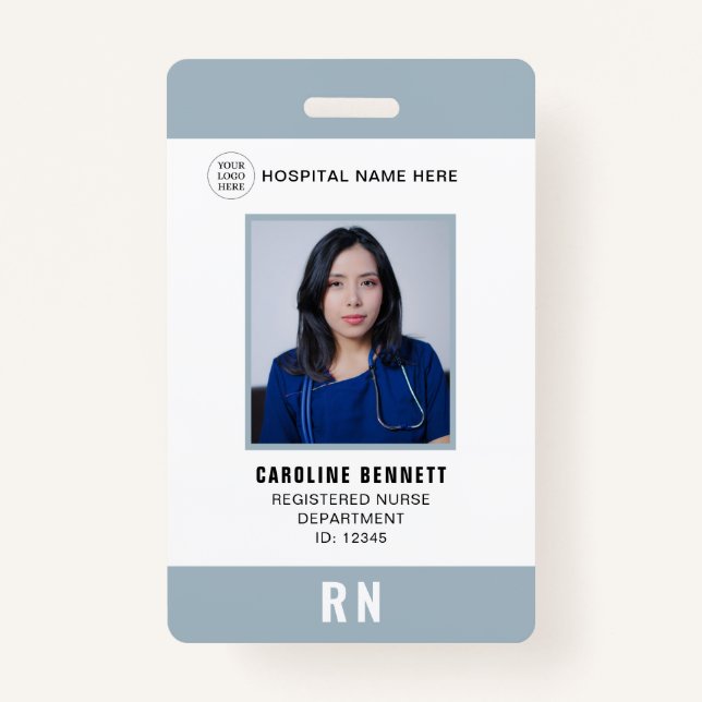 Medical Staff Nurse Photo ID | Hospital Logo Grey ID Badge (Front)