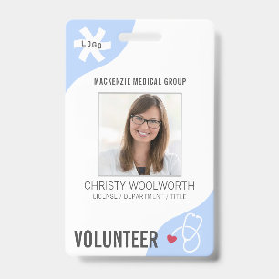 Medical Stethoscope Editable Blue VOLUNTEER ID Badge
