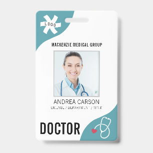 Medical Stethoscope Editable Teal DOCTOR ID Badge