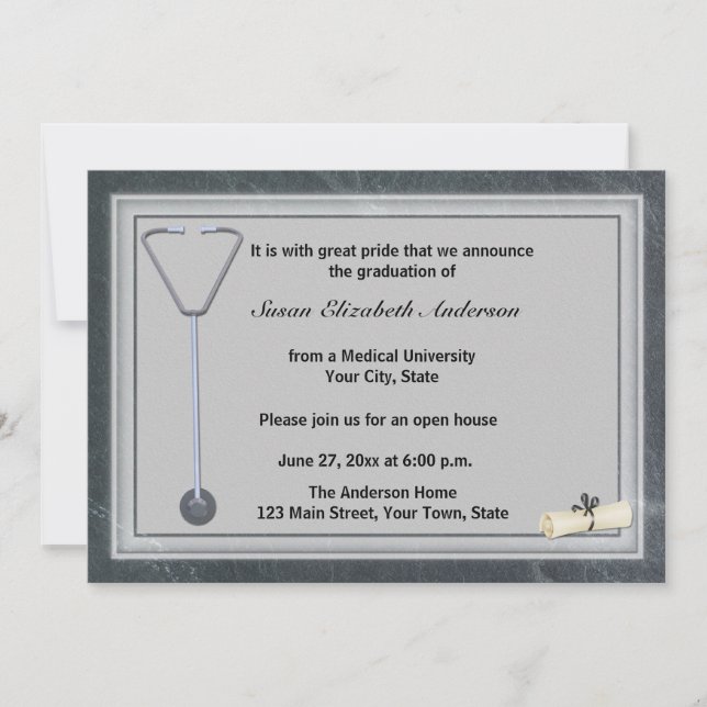 Medical Stethoscope Grey Graduation Invitation (Front)