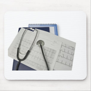 medical stethoscope on cardiogram EKG readings Mouse Pad