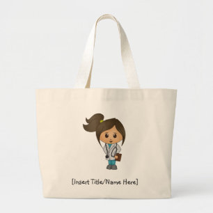 Medical Student, Doctor, PA, NP -  Brunette Female Large Tote Bag