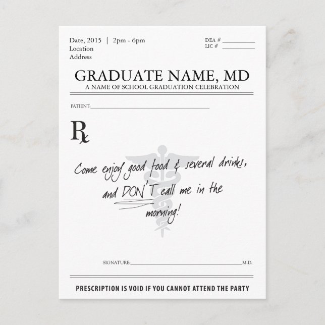 Medical Student Graduation Prescription Pad Invite (Front)