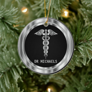 Medical Symbol 👨‍⚕️ - Black and Silver Ceramic Ornament