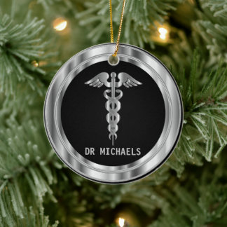 Medical Symbol 👨⚕️ - Black and Silver Ceramic Ornament