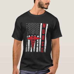 Medical Symbol Caduceus American Flag Vintage Nurs T-Shirt