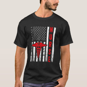 Medical Symbol Caduceus American Flag Vintage Nurs T-Shirt