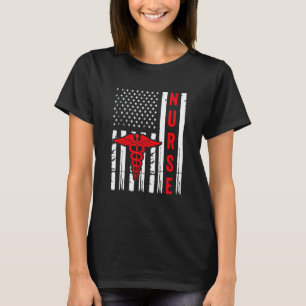 Medical Symbol Caduceus American Flag Vintage Nurs T-Shirt