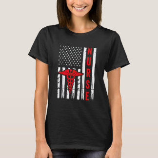Medical Symbol Caduceus American Flag Vintage Nurs T-Shirt