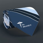 Medical Symbol Custom Name Navy Blue Striped Tie<br><div class="desc">Create a custom necktie to give as a perfect gift for Dad, Grandpa, friends or Wedding groomsman, best man. This "Medical Caduceus Symbol Custom Name Navy Blue Striped" necktie is customisable to add your name or monogram on it. You can click the "Customise it" to change the font style, sizes,...</div>