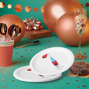 Medical Syringe with Blood Drop Paper Plate