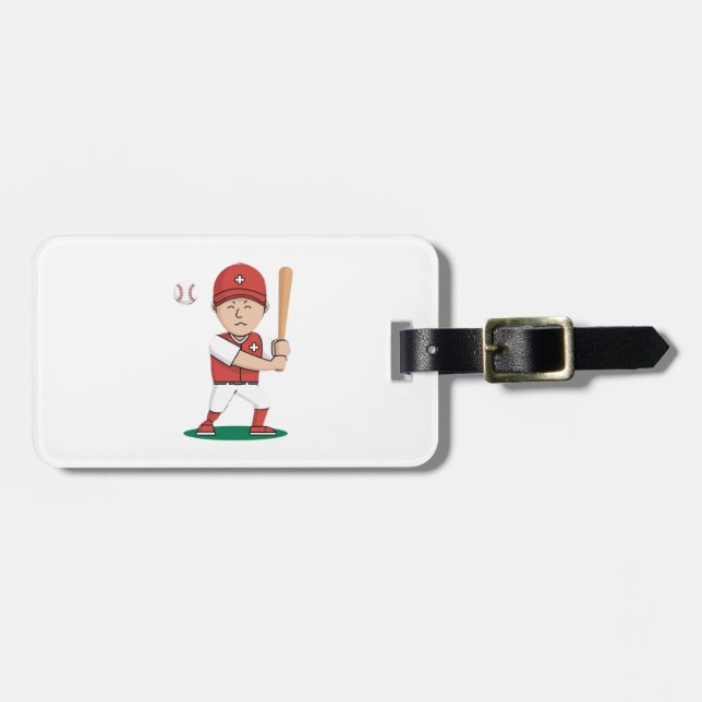 Medical-Themed Baseball Player Luggage Tag (Front Horizontal)