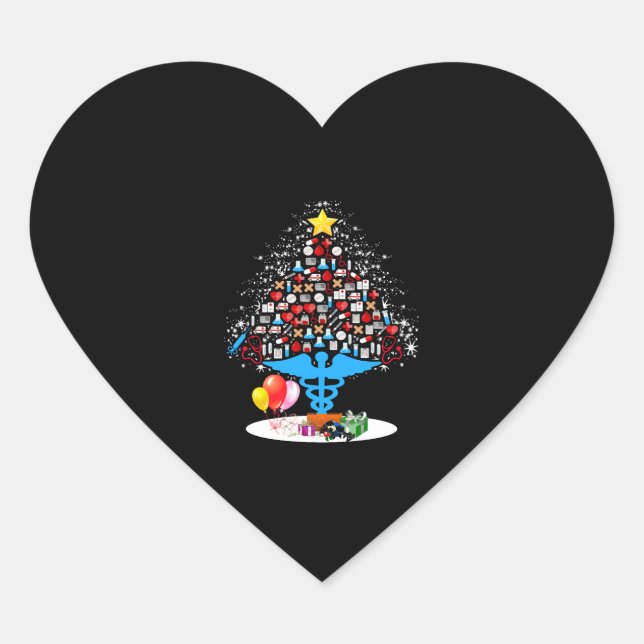 Medical Tools Christmas Tree Funny Nurse Christmas Heart Sticker (Front)