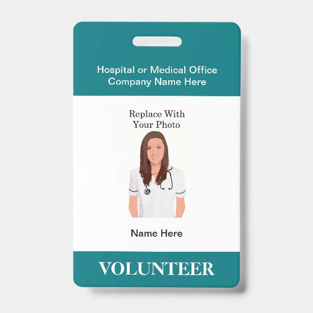 Medical Volunteer Hospital Photo ID Badges (Front)