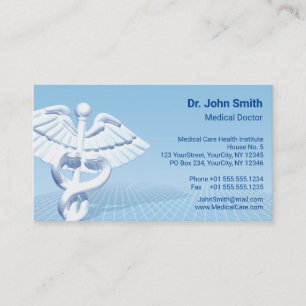 Medical White 3D Caduceus Blue Design Business Card