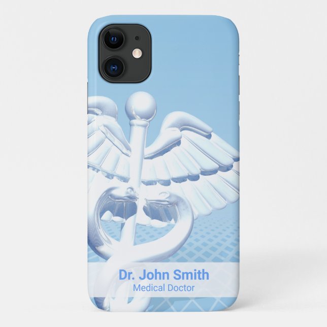 Medical White 3D Caduceus Blue Design Case-Mate iPhone Case (Back)