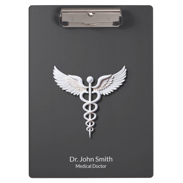 Medical White Clean Detailed Caduceus Anthracite Clipboard (Front)