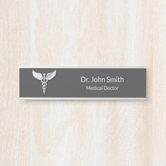 Medical White Clean Detailed Caduceus Anthracite Door Sign (Front)