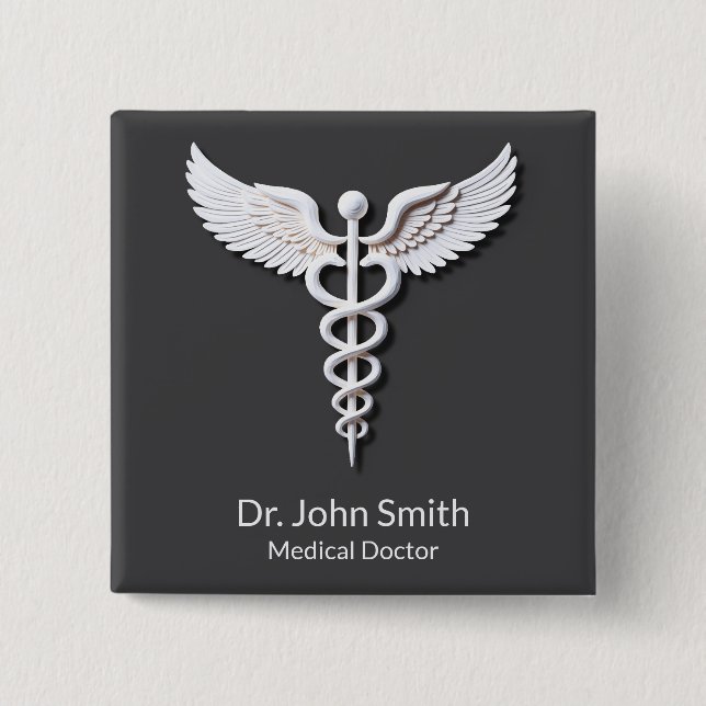 Medical White Detailed Clean Caduceus Anthracite 15 Cm Square Badge (Front)