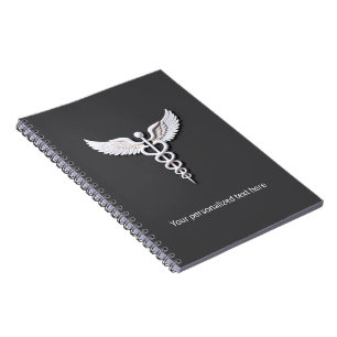 Medical White Detailed Clean Caduceus Warm Grey Notebook